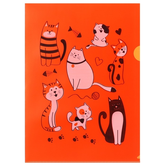 Набор папок-уголков А4, 180 мкм, Calligrata Набор папок-уголков А4, 180 мкм, Calligrata "Котики", полупрозрачные, 6 штук, с принтом, микс