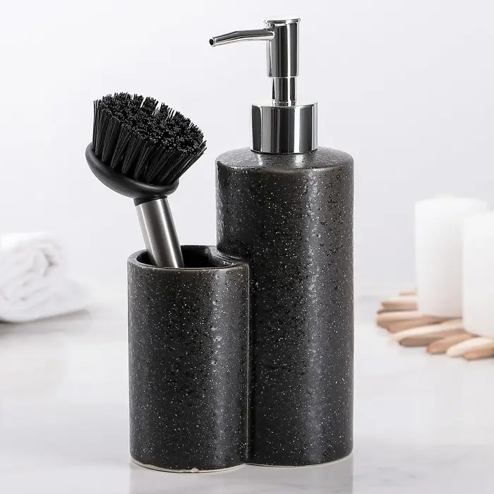 Дозатор для моющего средства с щёткой «Минимал», цвет чёрный Дозатор для моющего средства с щёткой «Минимал», цвет чёрный