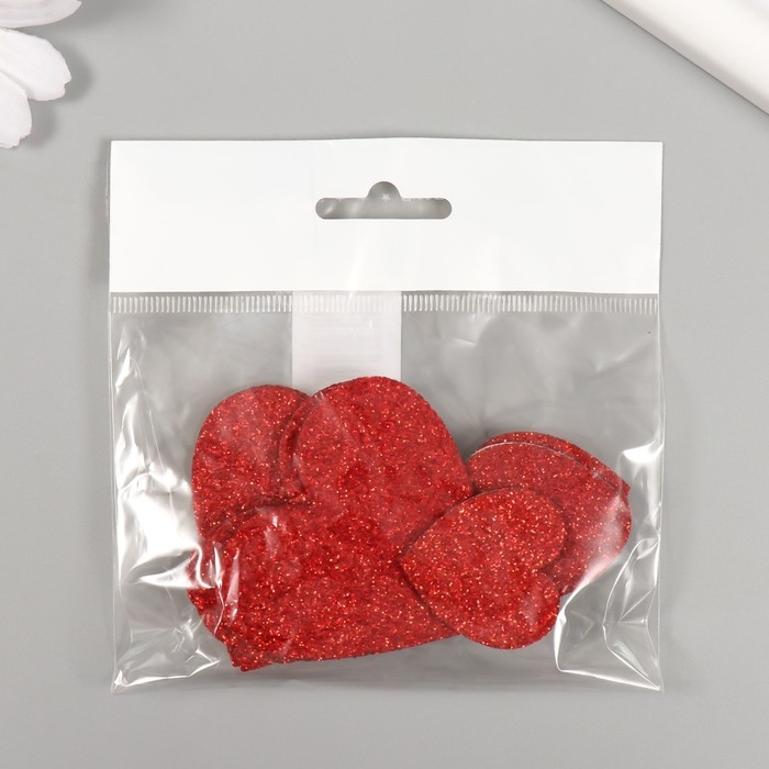 Декор для творчества Декор для творчества "Сердечки" красные,блест. на клеевой основе, 5,5 и 3 см (набор 10 шт)