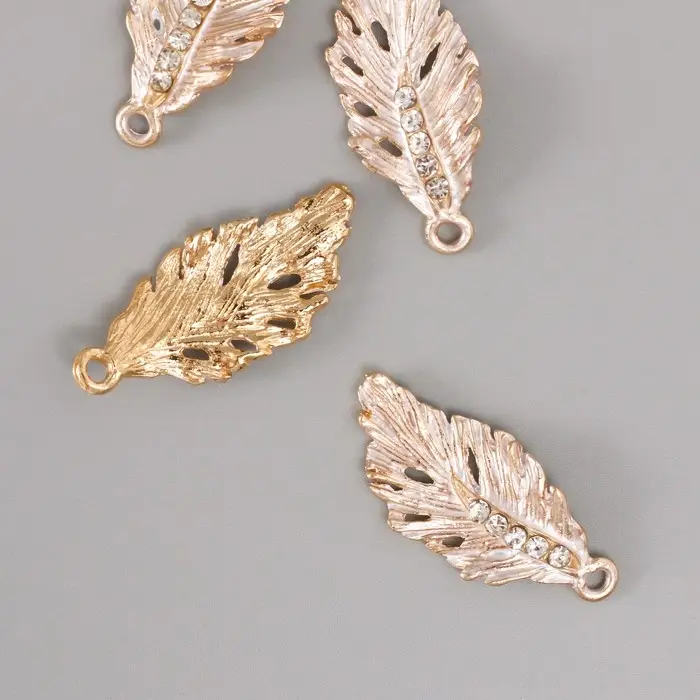 Декор для творчества металл, стразы "Пальмовый лист" 3х1,5 см