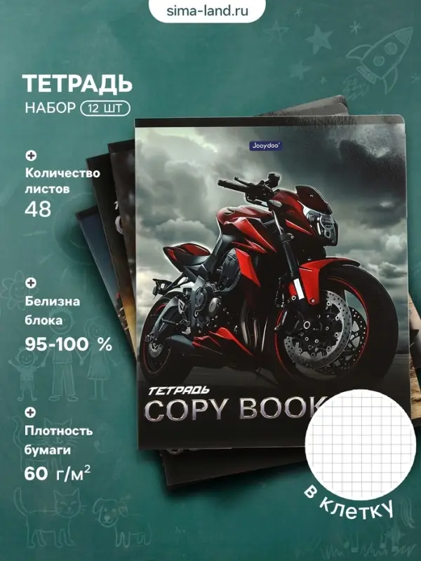 Тетради &laquo;Автомото&raquo;, 48 листов в клетку, 60 г, 12 шт.