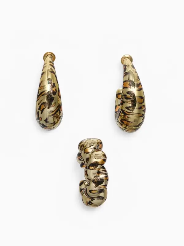 Серьги и каффы QF &laquo;Леопард&raquo;, набор, жгутик, цвет золото