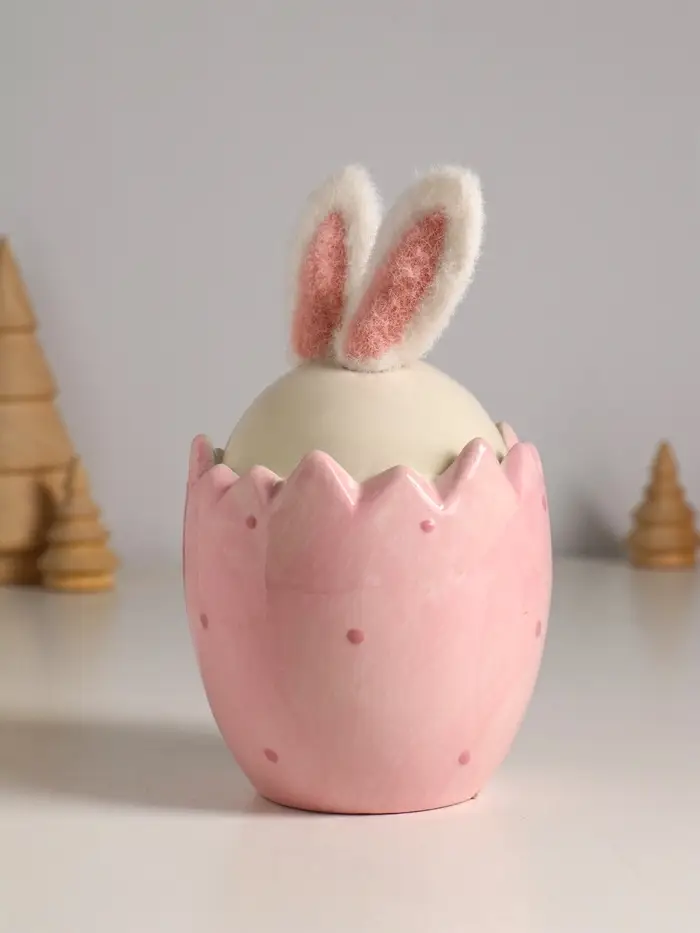 Сувенир керамика, текстиль "Зайчик в яйце" розовый 9х9х15,5 см Сувенир керамика, текстиль "Зайчик в яйце" розовый 9х9х15,5 см
