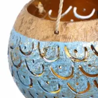 Подсвечник подвесной из кокоса, 9-12 см, золотисто-голубой