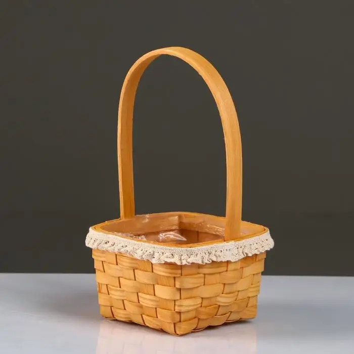 Корзина плетёная, секвойя, 12.5×12.5хН8/22 см, натуральный с окантовкой