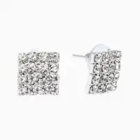 Серьги со стразами "Квадрат" 12*12мм, цвет белый в серебре