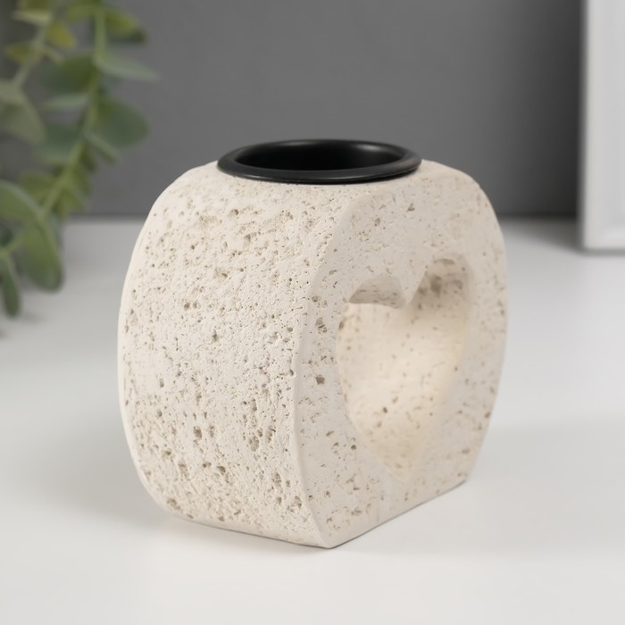 Подсвечник гипс, металл на 1 свечу Подсвечник гипс, металл на 1 свечу "Сердце в камне" d=3,8 см 5х9,6х8,5 см