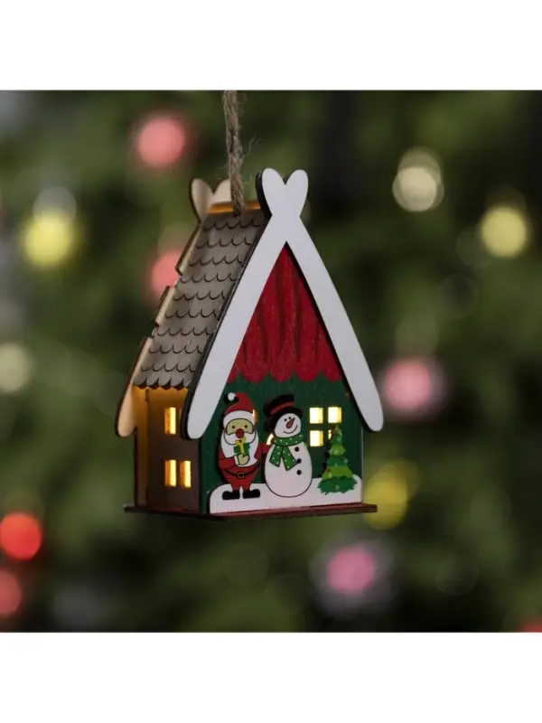 Ёлочная игрушка &laquo;Домик со снеговиком&raquo;, 7.7&times;11&times;6 см, 1 LED, от батареек, свечение тёплое белое