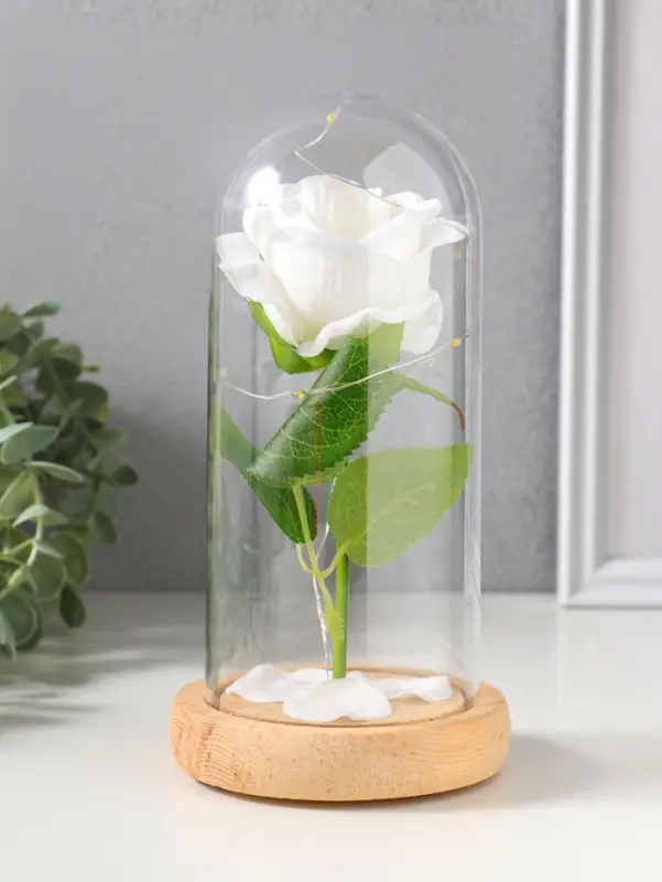 Фигурка световая колба RISALUX &laquo;Роза&raquo;, LED - ночник, 3&times;ААА, белый, 9.5&times;9.5&times;19.5 см