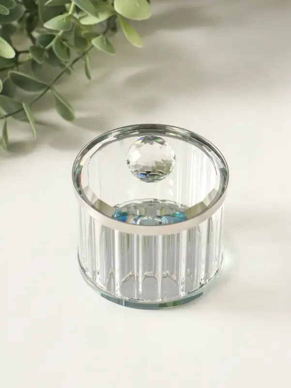 Шкатулка стекло с металлическим ободком "Шар" серебро 6,7х6,7х7 см