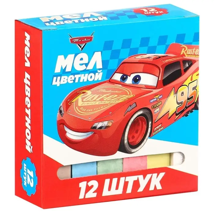 Мел цветной школьный, 12 штук, «Тачки» Мел цветной школьный, 12 штук, «Тачки»
