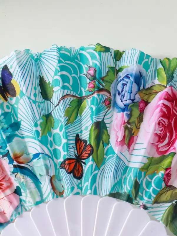 Веер пластик, текстиль Веер пластик, текстиль "Цветы и узоры" МИКС широкие лопасти, золото 23 см