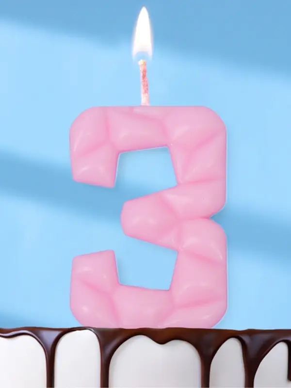 Свеча для торта «Цифра 3», светло-розовая Свеча для торта «Цифра 3», светло-розовая