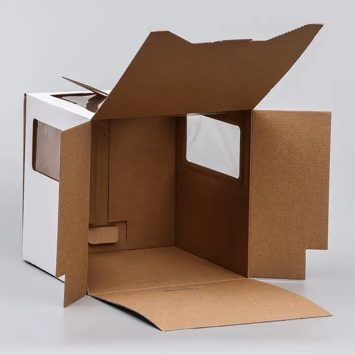 Коробка под торт 2 окна, с ручками, белая, 24&times;24&times;24