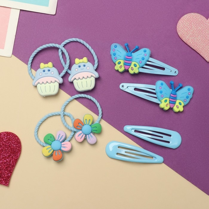 Набор для волос Набор для волос "Ванилька" (4 резинки, 4 невидимки) бабочки, голубой