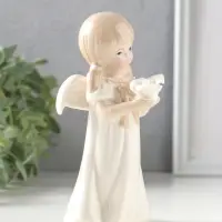 Сувенир керамика "Девочка-ангел с хвостиками в белом платье с розой в руках" 7х7х14,2 см