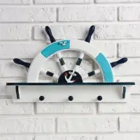 Вешалка настенная &laquo;Штурвал&raquo;, крючки декоративные, 3 крючка на панно, бело-синяя, 45&times;28&times;5 см