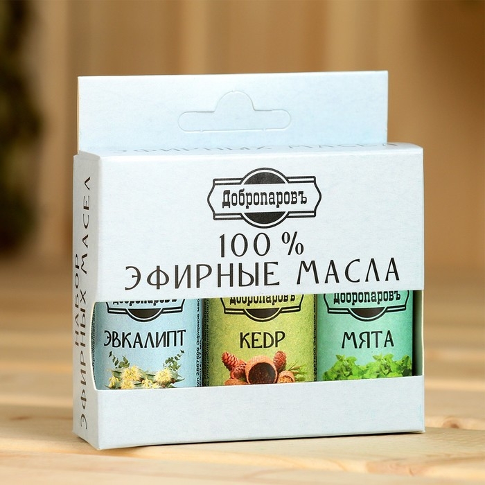 Набор эфирных масел эвкалипт, мята, кедр,  Набор эфирных масел эвкалипт, мята, кедр, "Добропаровъ", 3 шт по 17 мл