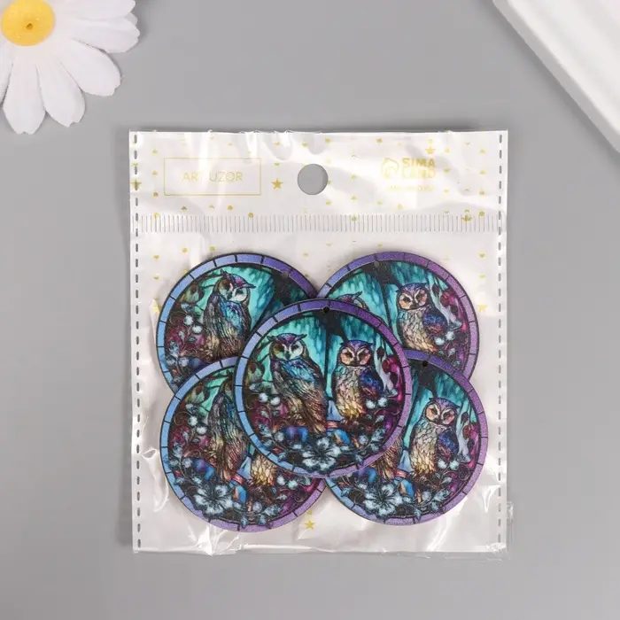 Декор для творчества дерево Декор для творчества дерево "Две совы в ночном лесу" 4,6х4,6х0,3 см