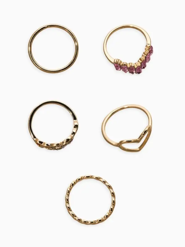 Набор колец 5 шт "Новый стиль" сердца,бесконечность, р-р МИКС, цвет бело-розовый в золоте