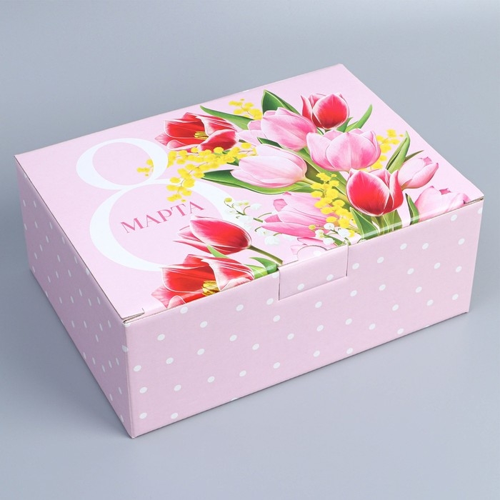 Коробка подарочная сборная, упаковка, «8 марта», 26 х 19 х 10 см Коробка подарочная сборная, упаковка, «8 марта», 26 х 19 х 10 см