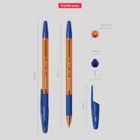 Ручка шариковая ErichKrause R-301 Amber Stick & Grip, узел 0.7 мм, чернила синие, резиновый держатель, длина линии письма 2000 метров