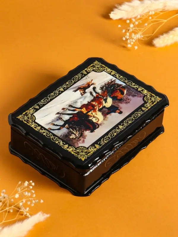 Шкатулка для украшений &laquo;Тройка коней&raquo;, 17&times;23&times;6 см, лаковая миниатюра