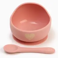 Тарелка детская на присоске и ложка, розовый, Mum&Baby Тарелка детская на присоске и ложка, розовый, Mum&Baby