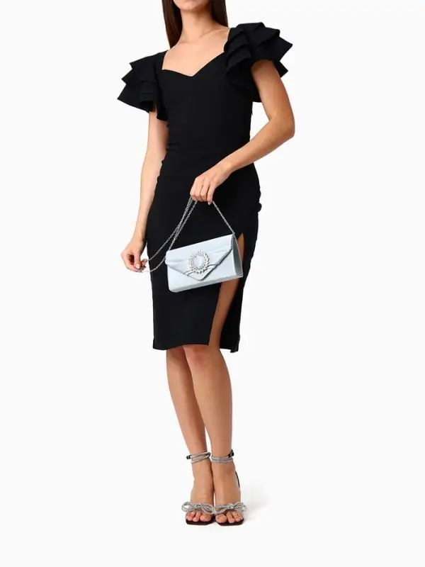 Сумка-клатч женская вечерняя на магните, на цепочке, с декоративной пряжкой, серебристая