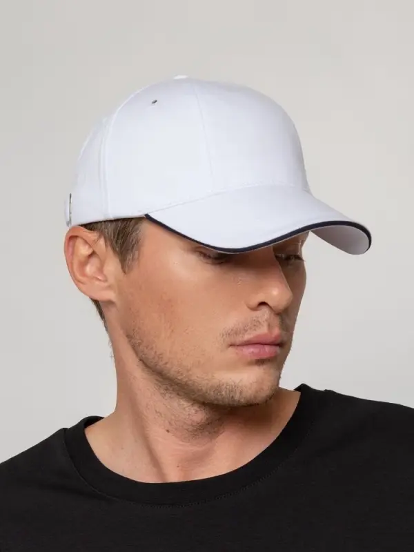 Бейсболка Canopy, белая с темно-синим кантом Бейсболка Canopy, белая с темно-синим кантом