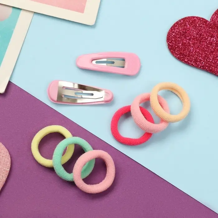 Набор для волос «Карамель», 10 резинок 1.5 см, 2 невидимки 3 см, классика, розовый