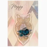 Брошь &laquo;Сова круглая&raquo;, синяя в чернёном серебре