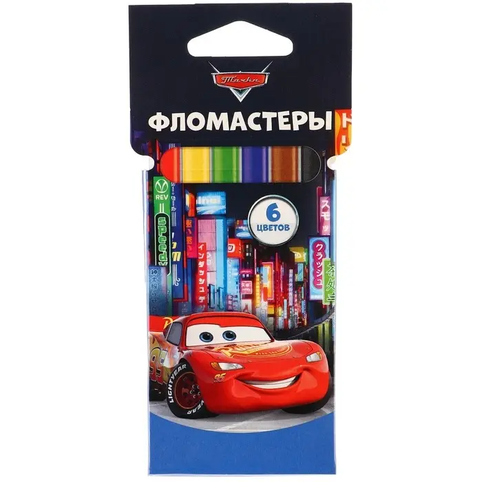 Фломастеры 6 цветов, вентилируемый колпачок «Тачки» Фломастеры 6 цветов, вентилируемый колпачок «Тачки»