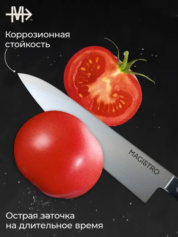 Набор кухонных ножей Magistro Hinshitsu, 3 шт. овощной, универсальный, шеф, нержавеющая сталь, чёрный