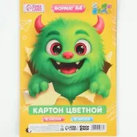 Картон цветной А4, 6 л., 6 цветов, немелованный односторонний, на скобе