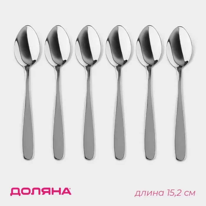 Набор чайных ложек Доляна «Симпли», длина 15,2 см, 6 шт, цвет серебряный Набор чайных ложек Доляна «Симпли», длина 15,2 см, 6 шт, цвет серебряный