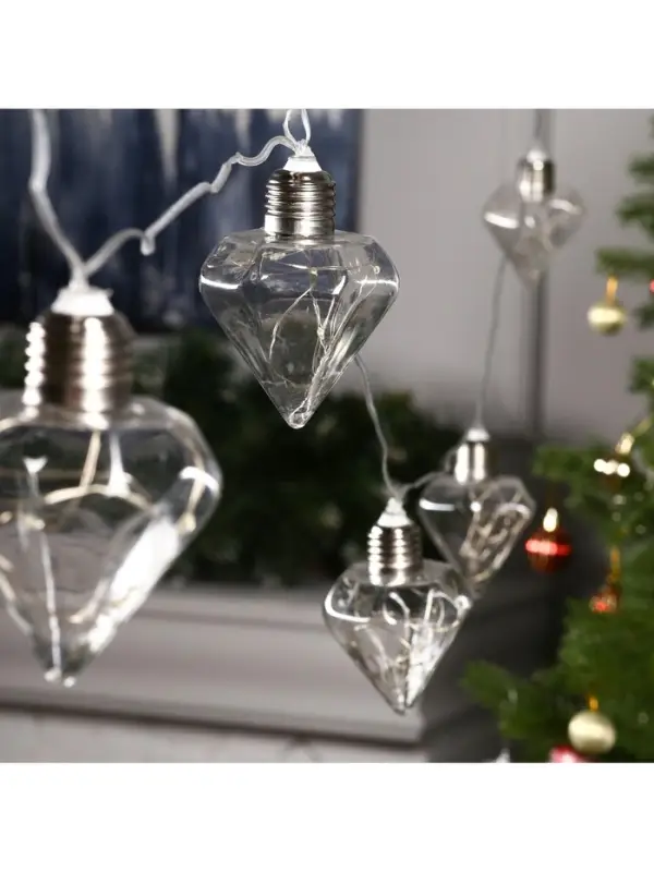 Гирлянда &laquo;Нить&raquo; 3 м с насадками &laquo;Лампочки кристалл&raquo;, IP20, прозрачная нить, 80 LED, свечение белое, 8 режимов, 220 В