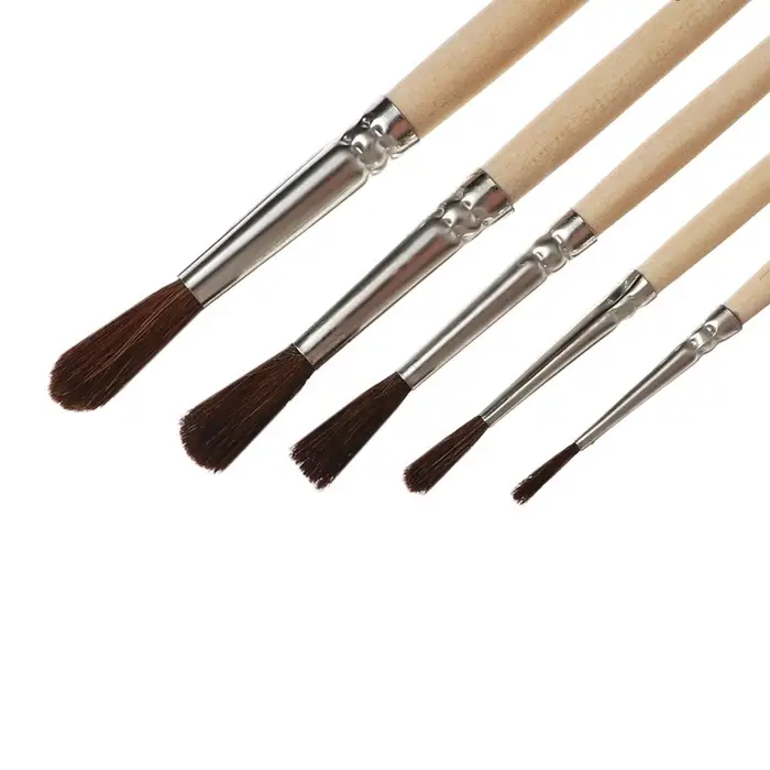 Набор кистей для рисования, пони, 5 штук: № 1, 2, 3, 4, 5, Calligrata, круглые, деревянная ручка, в пакете