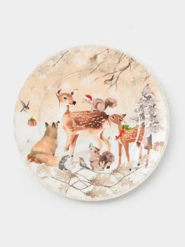 Набор тарелок новогодних «Лесное чудо», 2 шт., d=19 см, керамика, подарочная упаковка, бежевый Набор тарелок новогодних «Лесное чудо», 2 шт., d=19 см, керамика, подарочная упаковка, бежевый