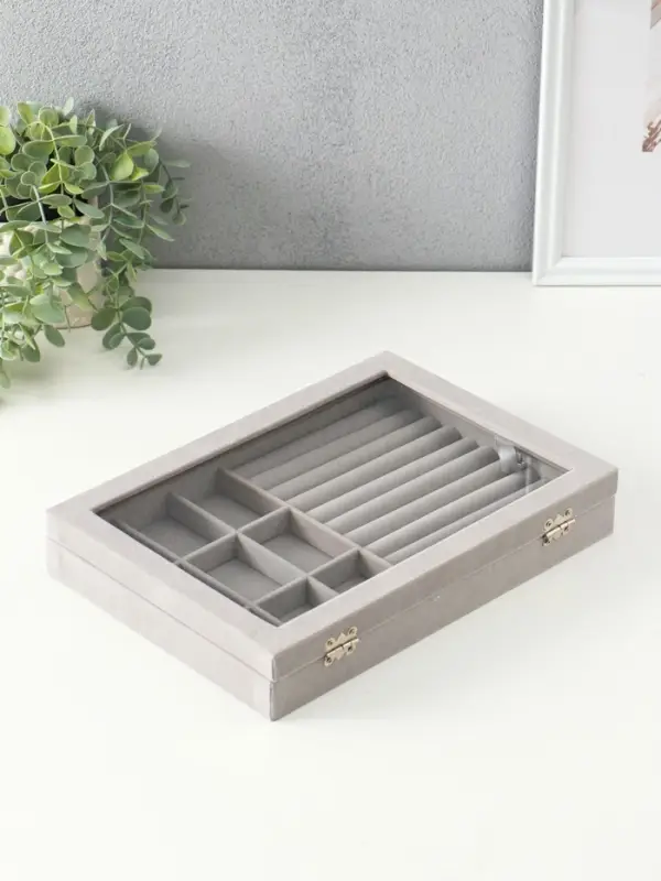 Шкатулка для украшений &laquo;Серый туман&raquo;, бархат, с замком, 5&times;20&times;28 см