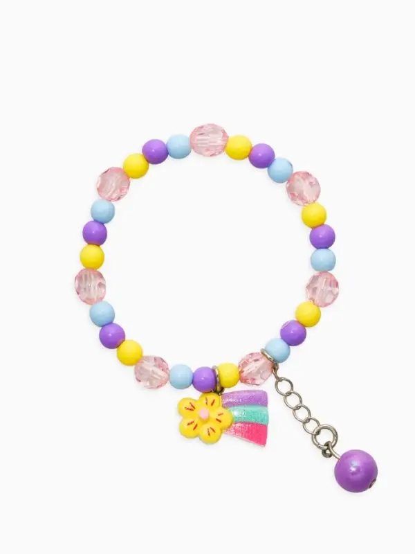 Браслет детский набор 3 шт. "Выбражулька" радуга, подвеска с бусиной, разноцветный