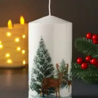 Свеча столб 70х140мм с декором, олени Свеча столб 70х140мм с декором, олени