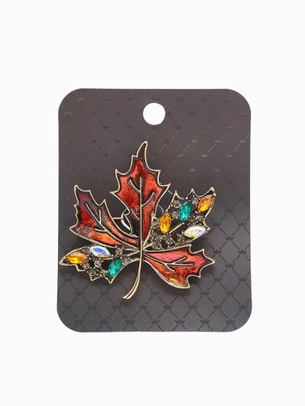 Брошь &laquo;Лист кленовый&raquo;, стеклянный, коричневая в чернёном золоте