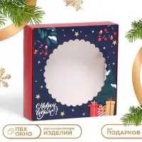 Подарочная коробка складная с окном &laquo;С Новым годом&raquo;, 11.5&times;11.5&times;3 см