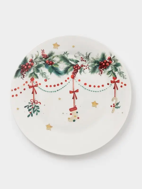 Тарелка Доляна «Новогодние подарки», d=20.5 см, фарфор, белая Тарелка Доляна «Новогодние подарки», d=20.5 см, фарфор, белая