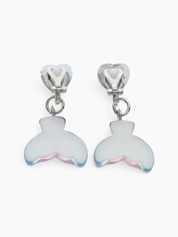 Серьги-клипсы детские  Серьги-клипсы детские "Выбражулька" хвост русалки с сердцем кристалл, цветные