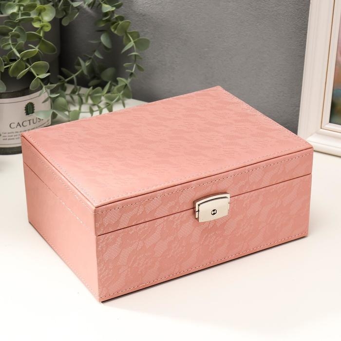 Шкатулка кожзам для украшений  Шкатулка кожзам для украшений "Цветочное кружево" розовая 9,5х16х22 см