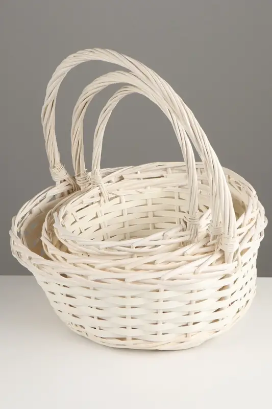 Корзина плетёная для хранения, ива, белая, набор 3 шт.