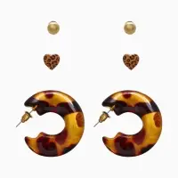 Серьги QF &laquo;Леопард&raquo;, набор 3 пары, кольца, цветной в золоте