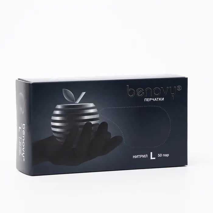 Медицинские перчатки BENOVY, нитриловые, нестерильные, текстурированные на пальцах, черные, размер L, 50 пар Медицинские перчатки BENOVY, нитриловые, нестерильные, текстурированные на пальцах, черные, размер L, 50 пар